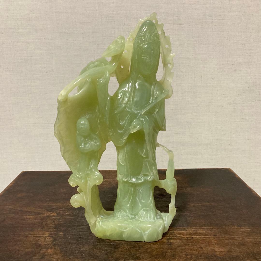 翡翠 観音菩薩 仏像 置物 彫刻 工芸品 美術品 骨董 レトロ