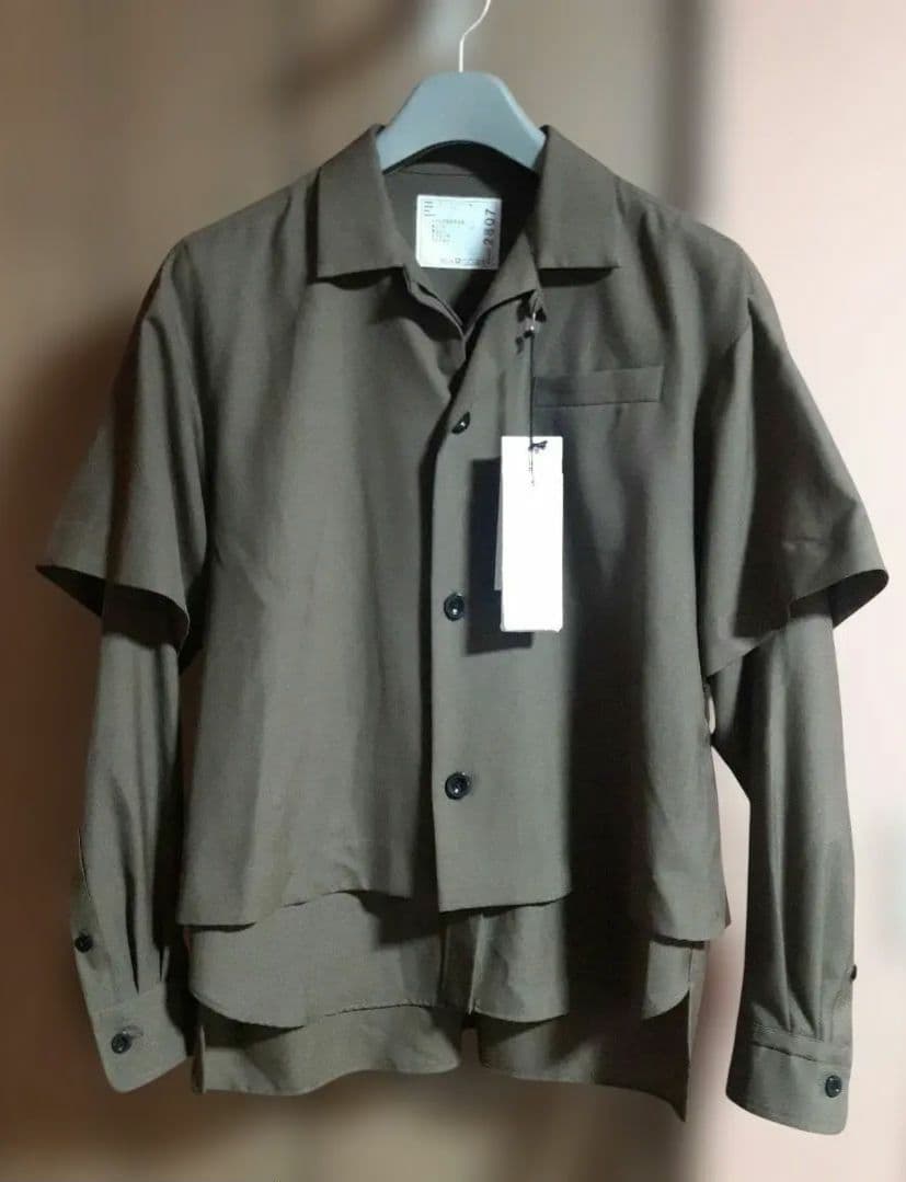 サカイ sacai Suiting レイヤード 長袖シャツ カーキ サイズ1
