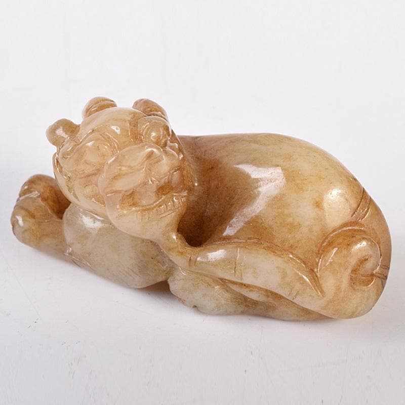 中国　玉石白玉彫刻　神獣　根付　紙鎮　置物　C　R7736E