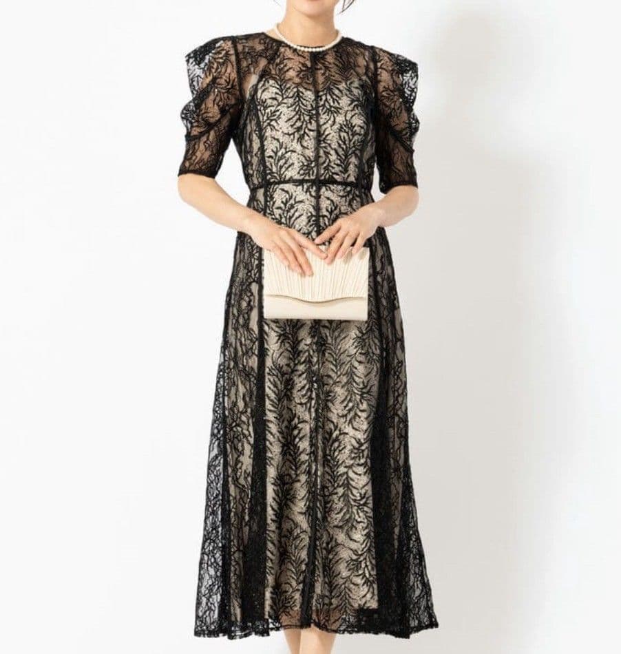 【新品タグ付】FRAY I.D 　リーフレースパイピングワンピース　ドレス