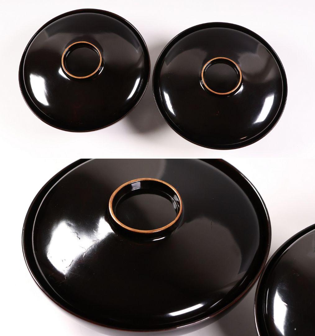 CM352】時代蒔絵椀 竹に鶏金蒔絵 平椀二客 木製 /(検) 輪島塗加賀能登