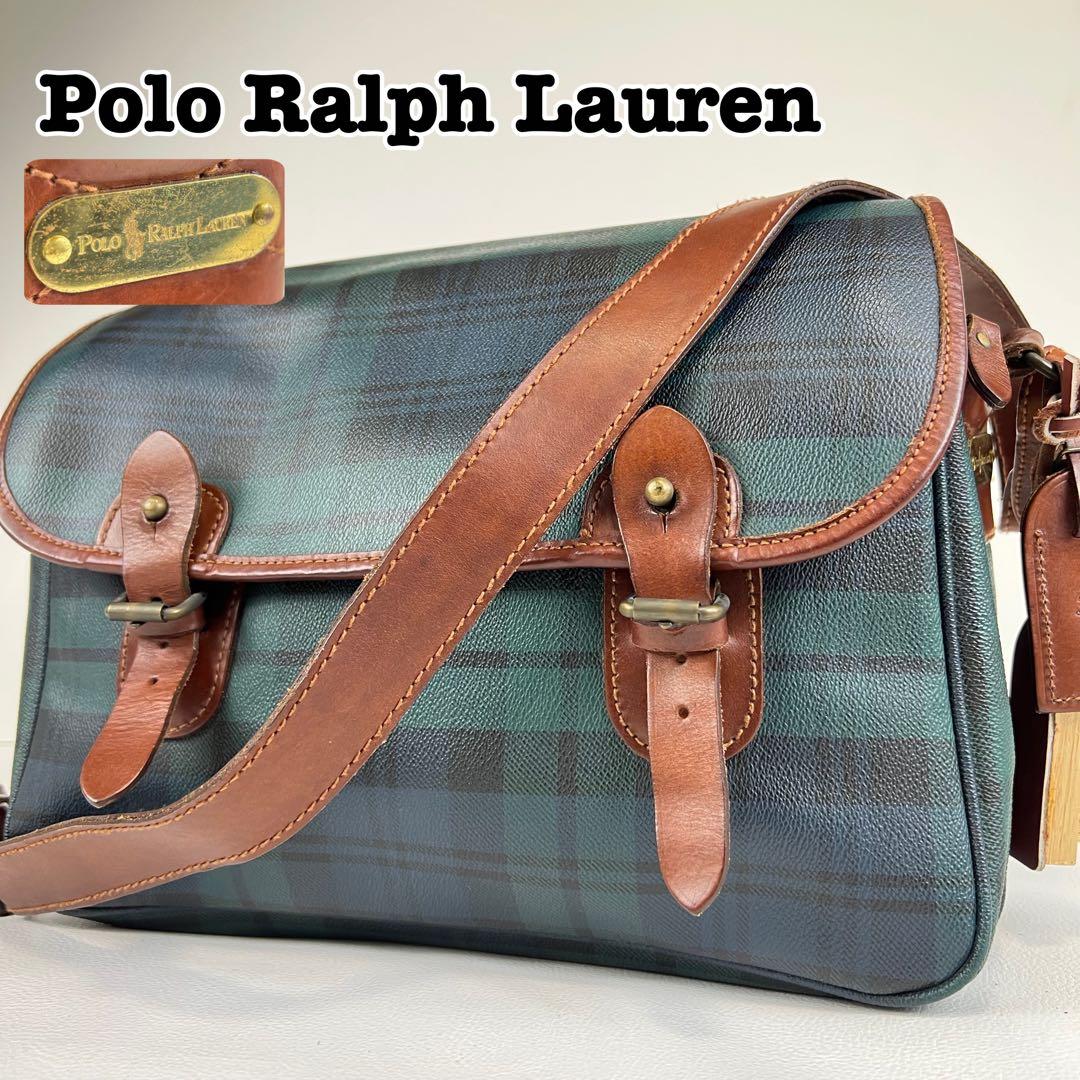 ポロラルフローレン メッセンジャーバッグ レザー プレート ブラック