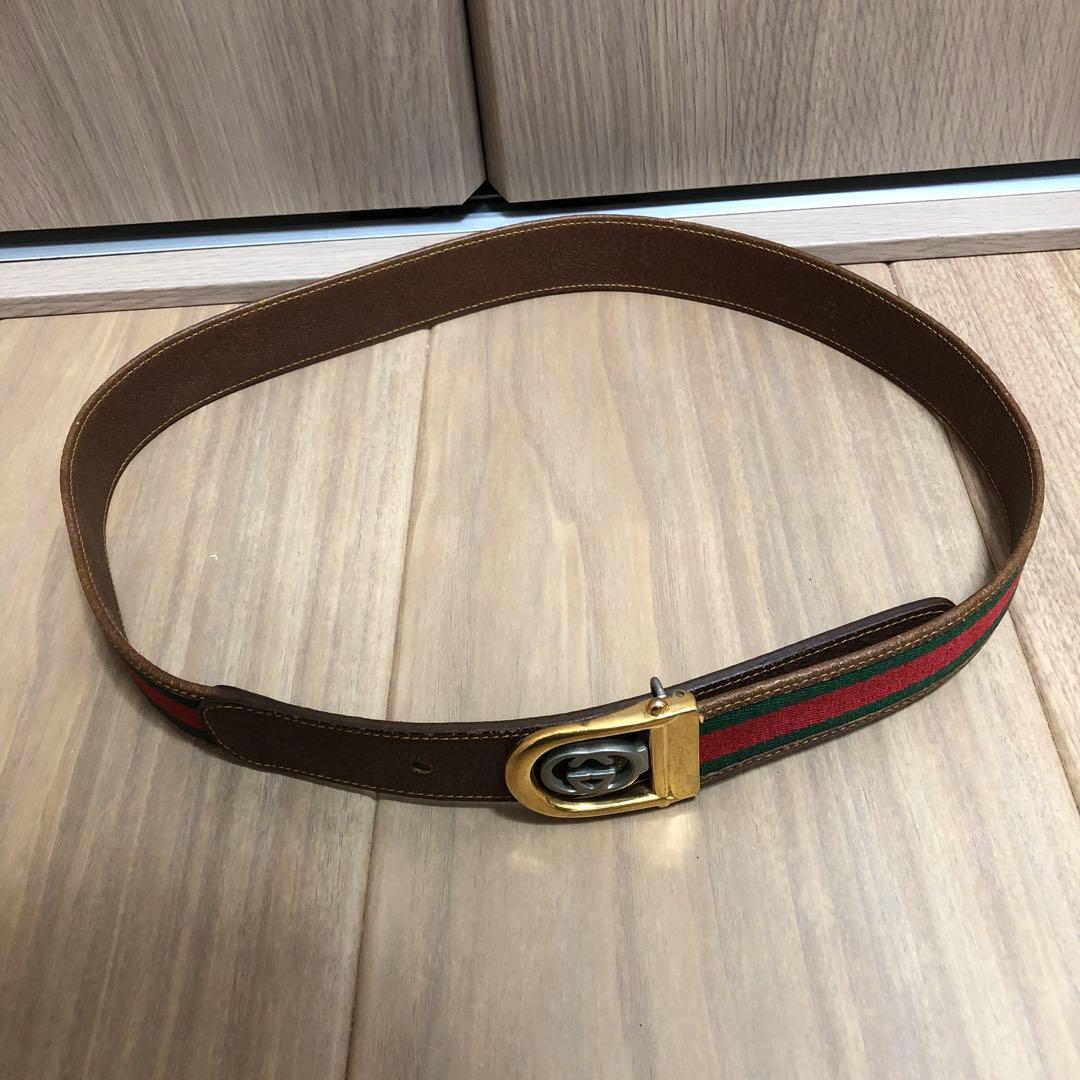 GUCCI グッチ　ベルト　シェリーライン　キャンバス　レザー　GGバックル