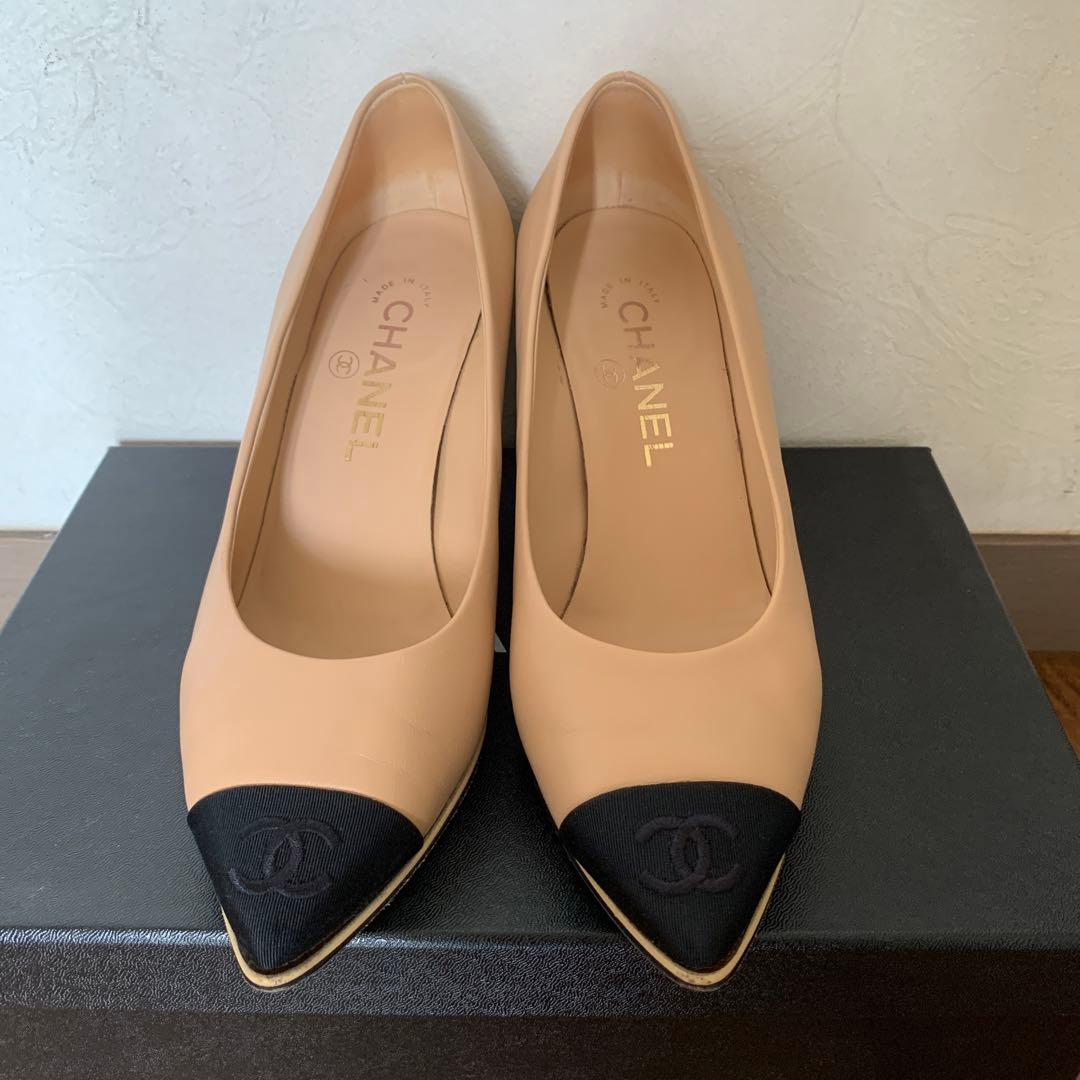 CHANEL ベージュ ブラックトゥ ハイヒール