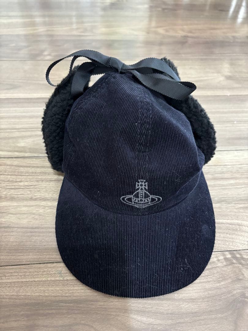 ヴィヴィアンウエストウッド コーデュロイ×ボアフラップキャップ ブラック