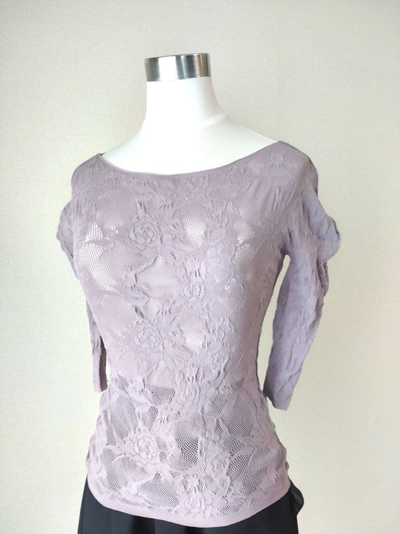 チャコット　ノーソーイング　シアーレースボートネックトップ（M）