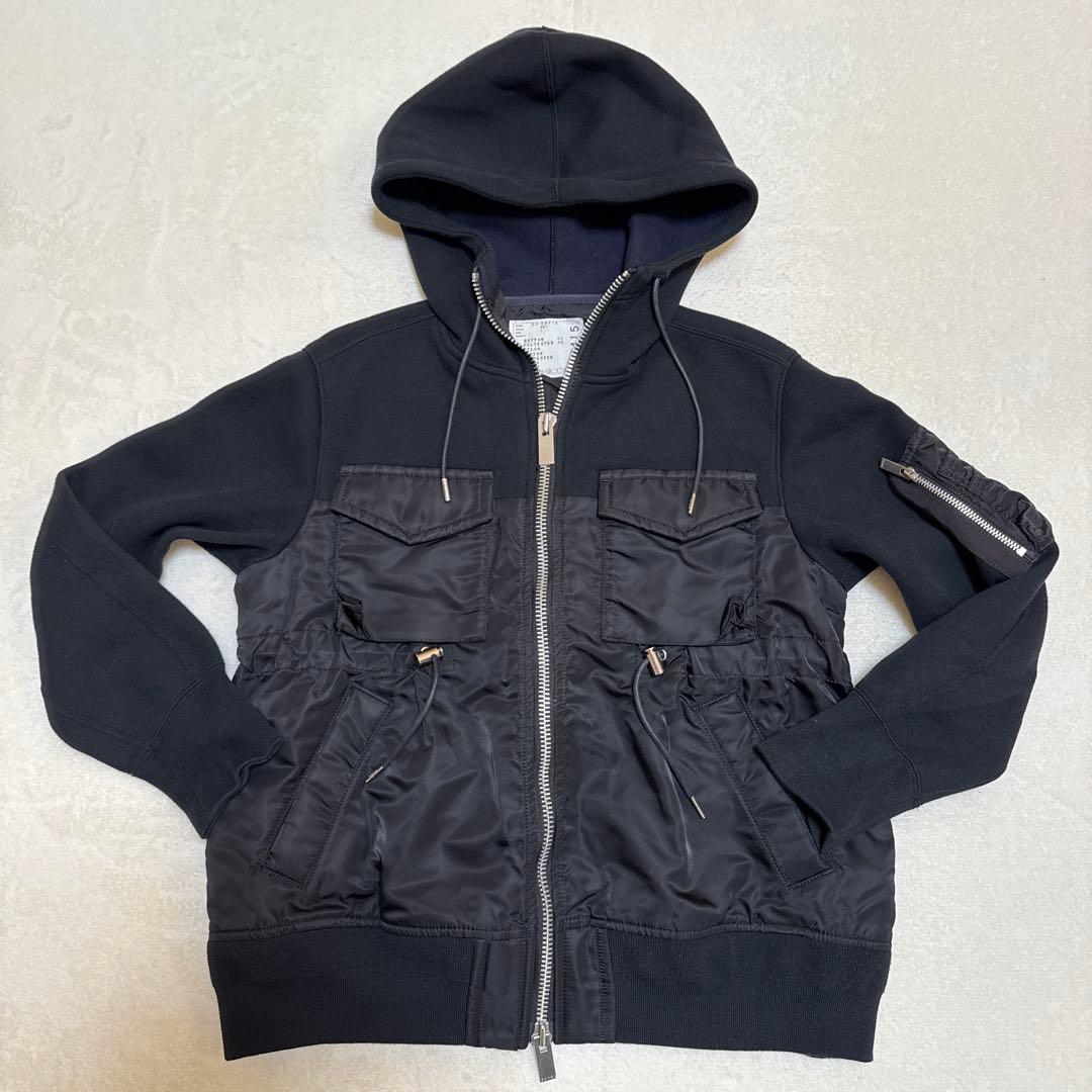 サカイ sacai MA-1ドッキングジップパーカー 1 ブラック 黒