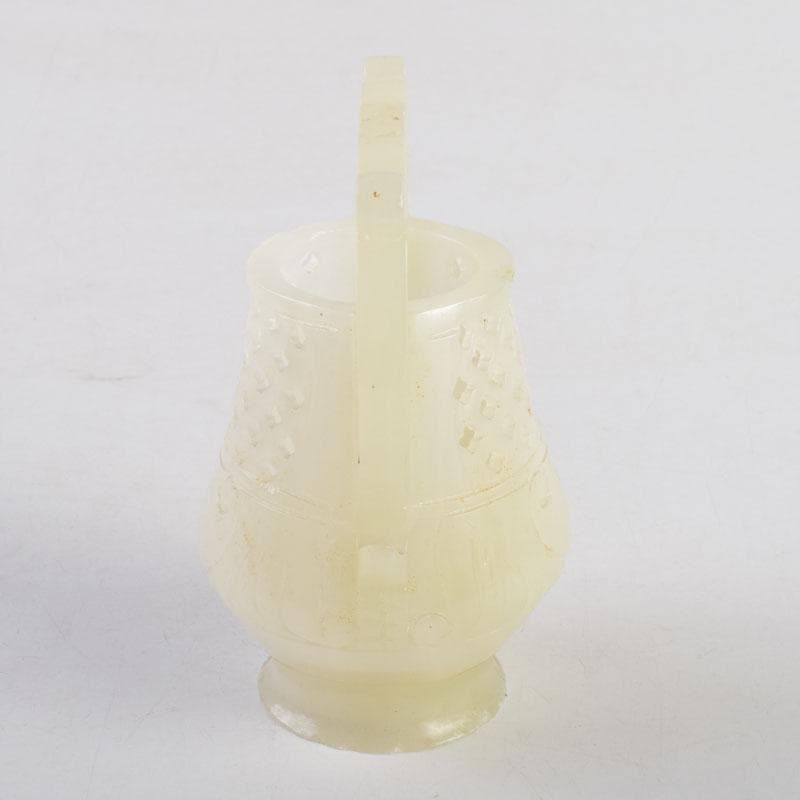 中国 玉石白玉彫刻 神獣刻 飾壷 置物 V 8868