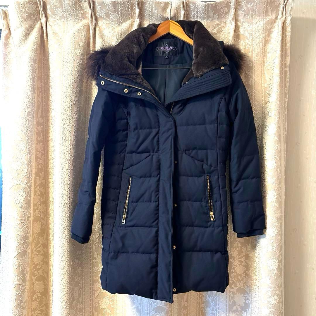 RUIRUE BOUTIQUE ネイビー ダウンジャケット ルイルエブティック RUIRUE BOUTIQUE ラクーンファーサイドジップ