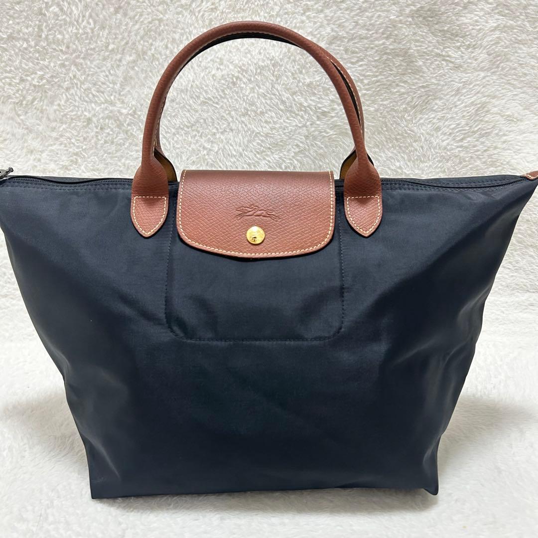 【極美品】ロンシャン ルプリアージュ M ブラック ブラウン ナイロン レザー