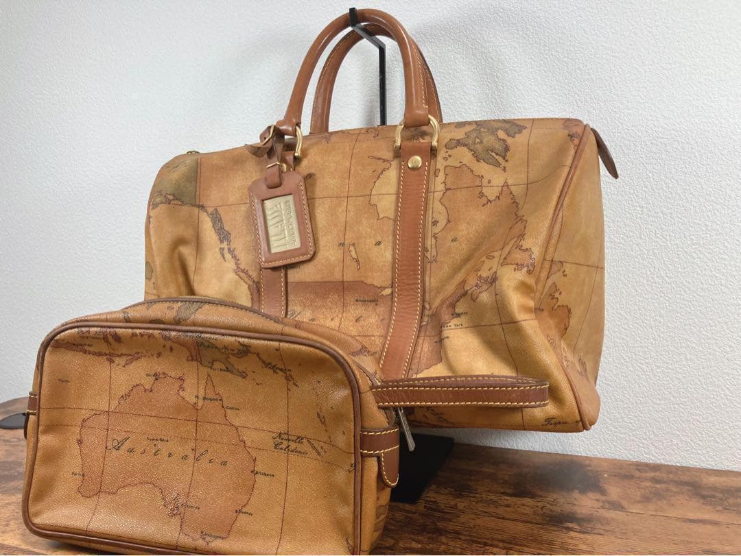 プリマクラッセ ボストンバッグ セカンドバック キャメル 世界地図柄