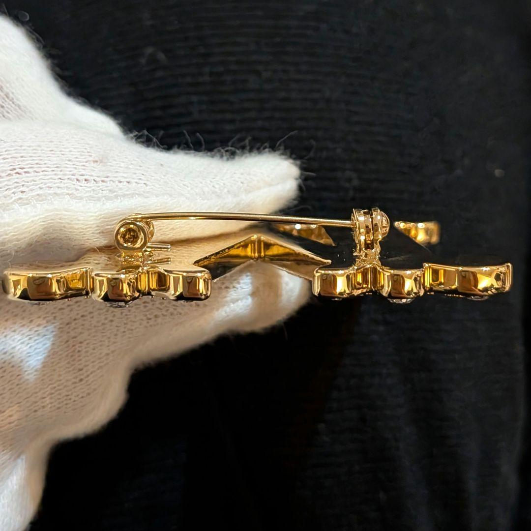 極美品✨MaxMara M字型ブローチ ストーン ゴールド金具 クリア 大粒