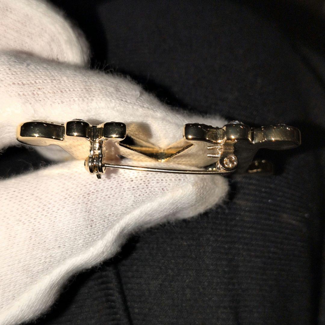 極美品✨MaxMara M字型ブローチ ストーン ゴールド金具 クリア 大粒