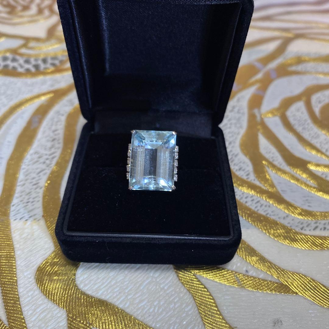 大粒アクアマリン13.88 ダイヤ0.31 プラチナ900リング　超お買い得 3月誕生石 アクアマリン プラチナ リング 指輪 PT900 ダイヤモンド