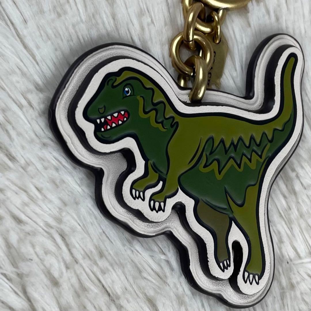 未使用級 COACH キーホルダー 恐竜 レキシー チャーム レザー グリーン