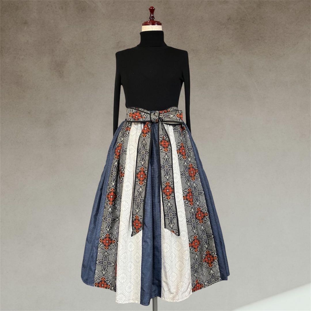 再販❇︎ぽんぽん様専用】大島紬14枚ギャザーたっぷり スカート 裏地
