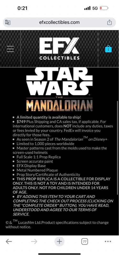 ホットトイズ efx スターウォーズ マンダロリアン 1000体限定 - メルカリ