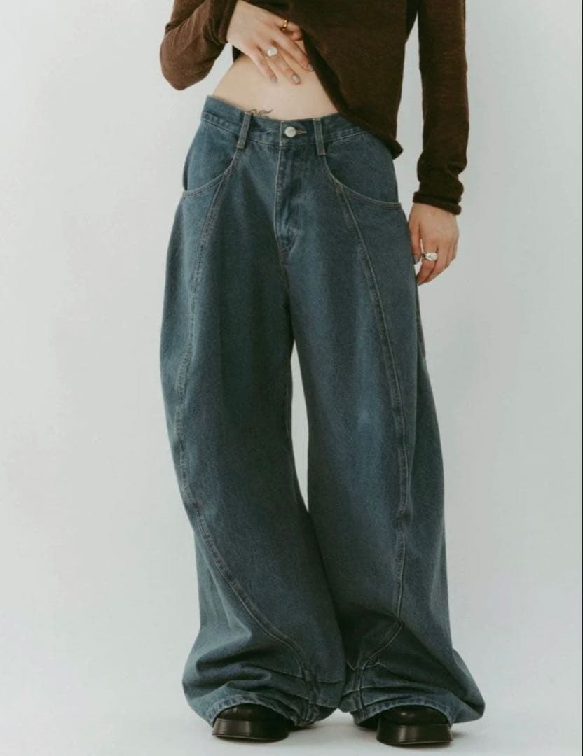 パンツ tuck design denim pants/denimblue