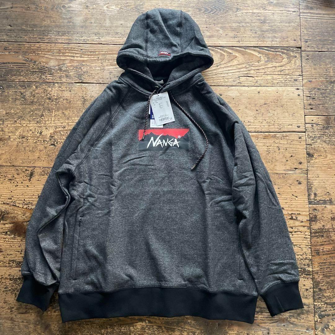 新品 NANGAナンガ　ロゴ　スウェットパーカー　黒　L ブラック