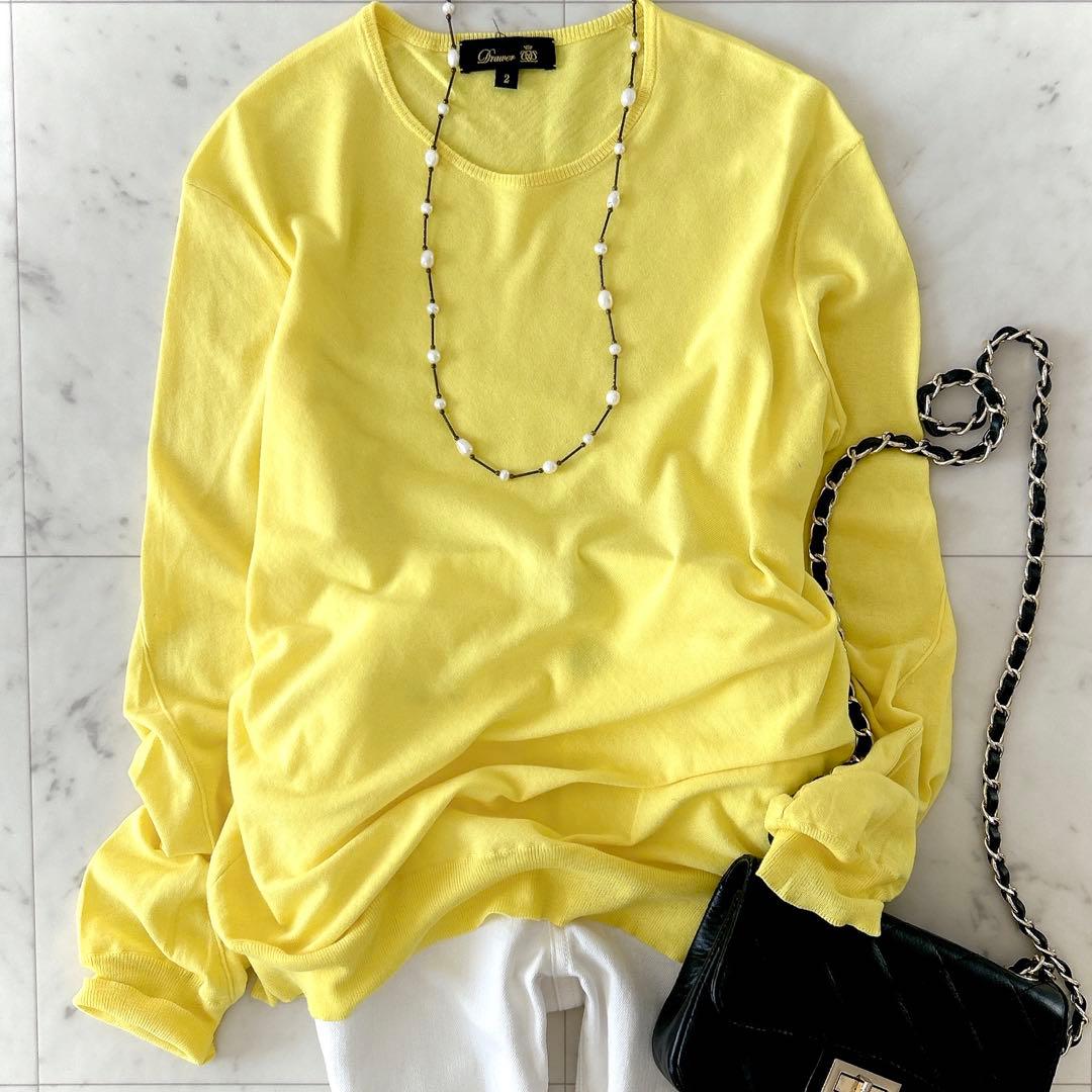 美品 ドゥロワー コットン ハイゲージ ニットプルオーバー イエロー サイズ2