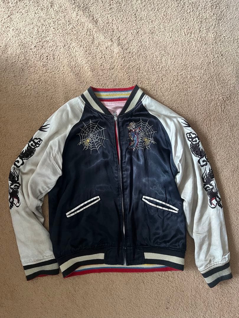 スカジャン 蜘蛛の巣と花の刺繍