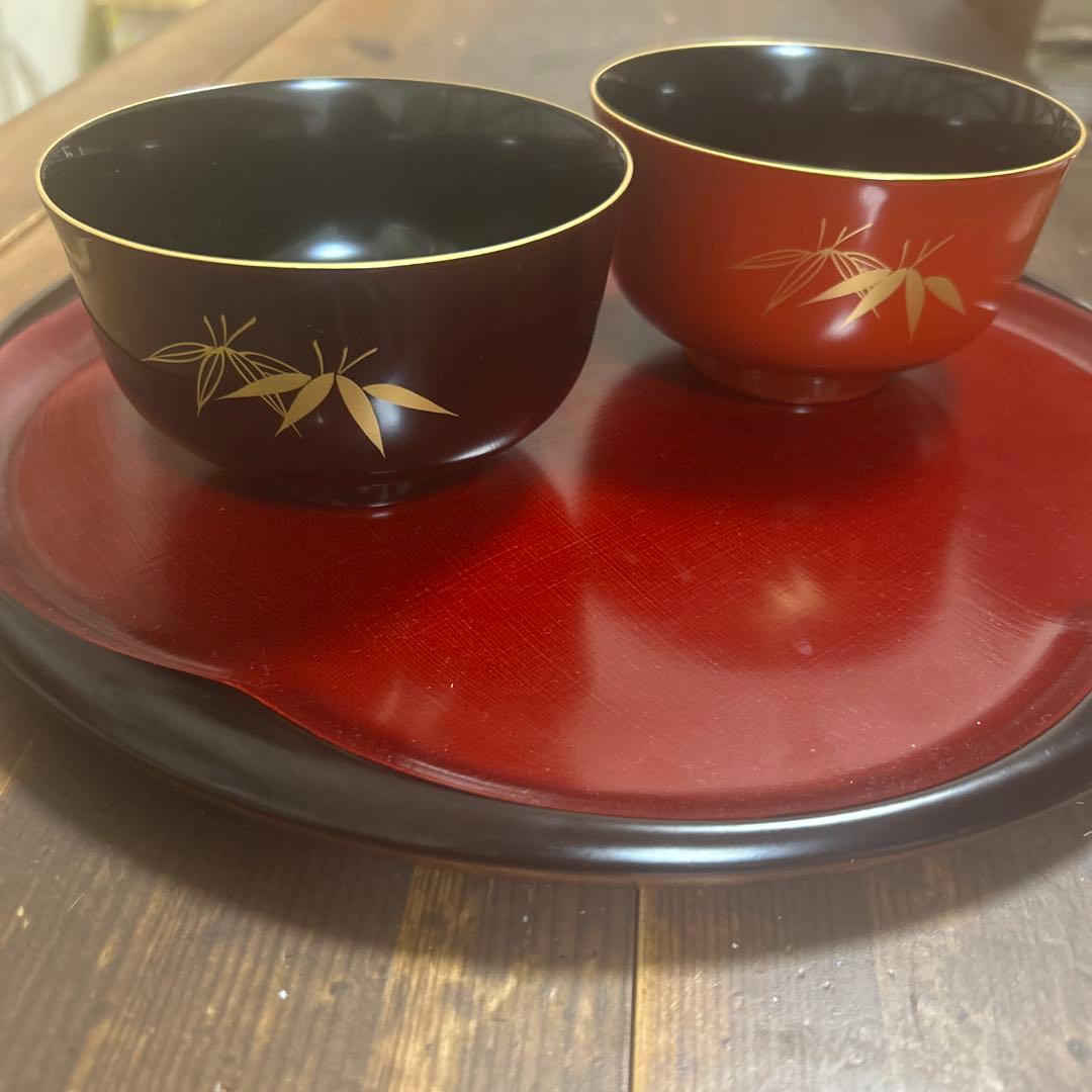 京都平安象彦　天然木　本漆塗　蒔絵　金箔　金彩　笹　夫婦椀