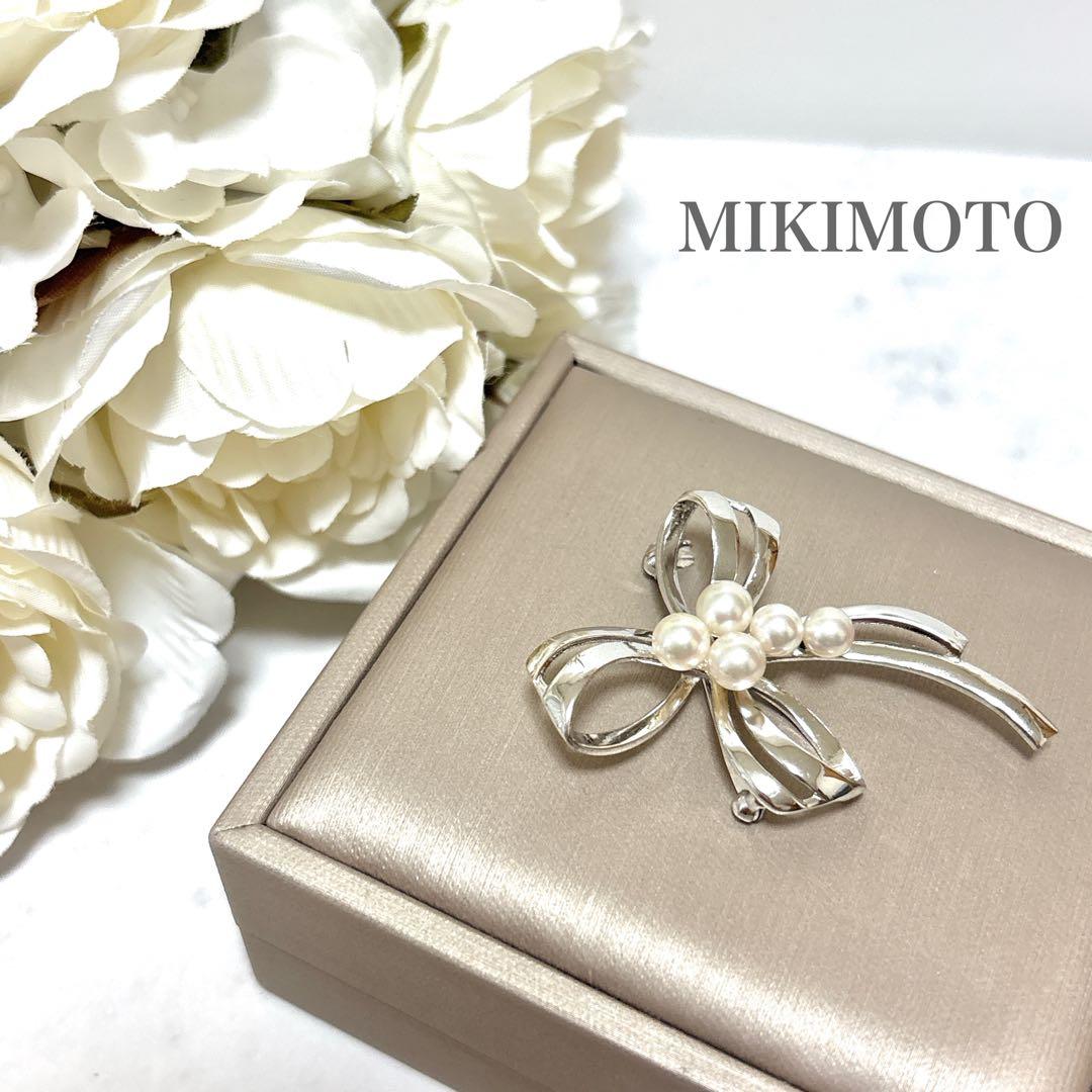 皇室御用達 ✨ミキモト アコヤ真珠 パール リボン ブローチ コサージュ SV
