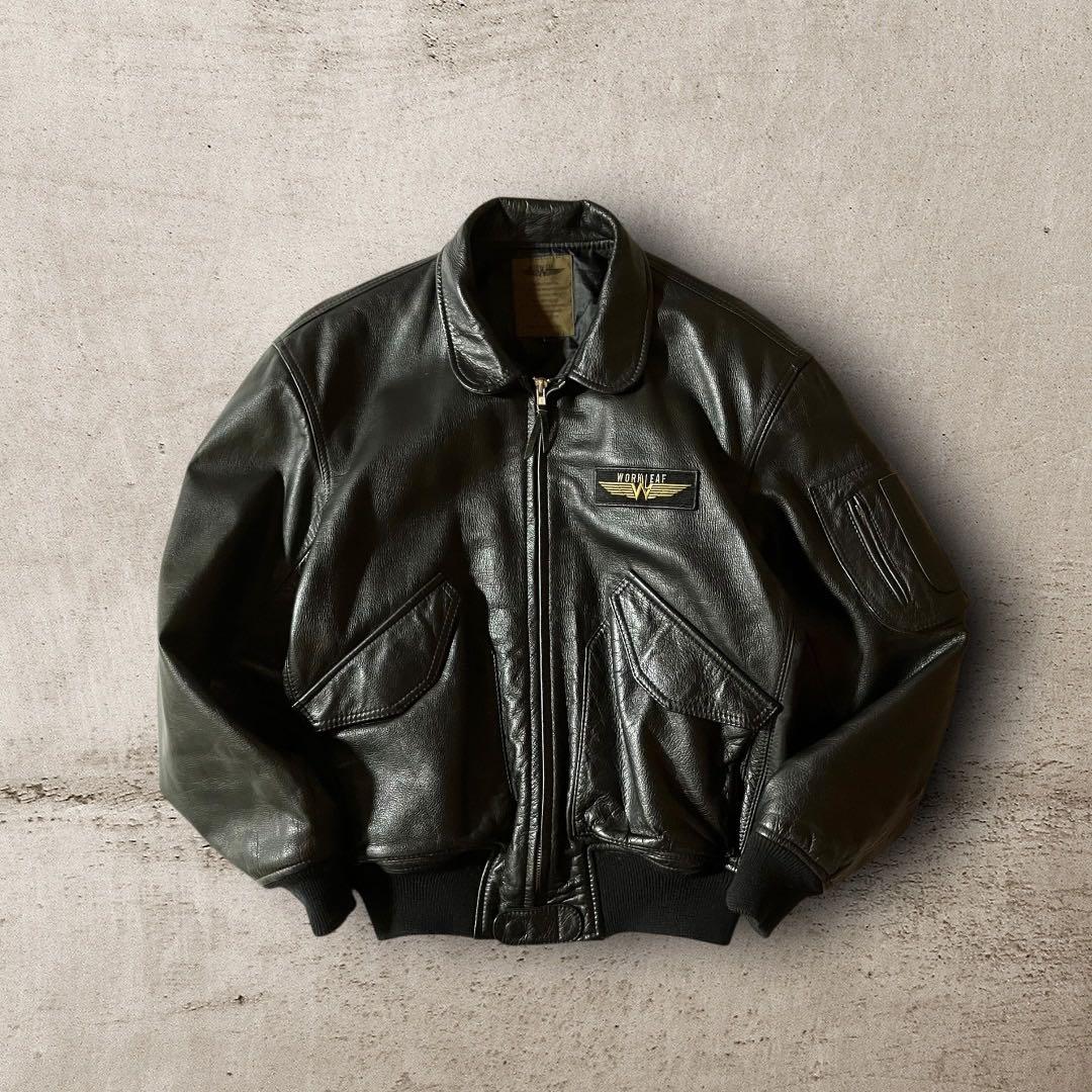 Ruu様☆vintageレザージャケットCWU-45P型フライトジャケット本革黒