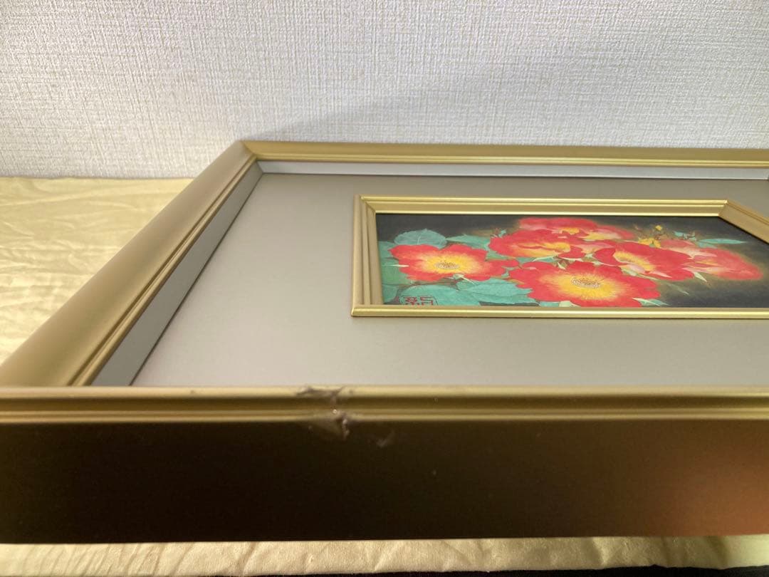 真作保証】杉山紀美子「薔薇」日本画 印章 共シール有り 絵画