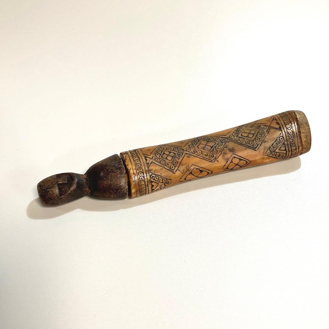 アンティーク　世界の民芸　古作　人型　石灰入れ　骨細工　プリミティブアート　骨董