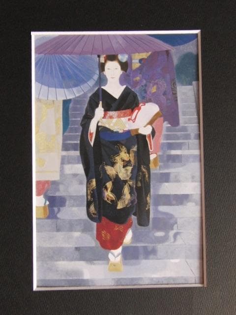 室井東志生、【日照雨】、希少な額装用画集より、新品額装付、状態良好