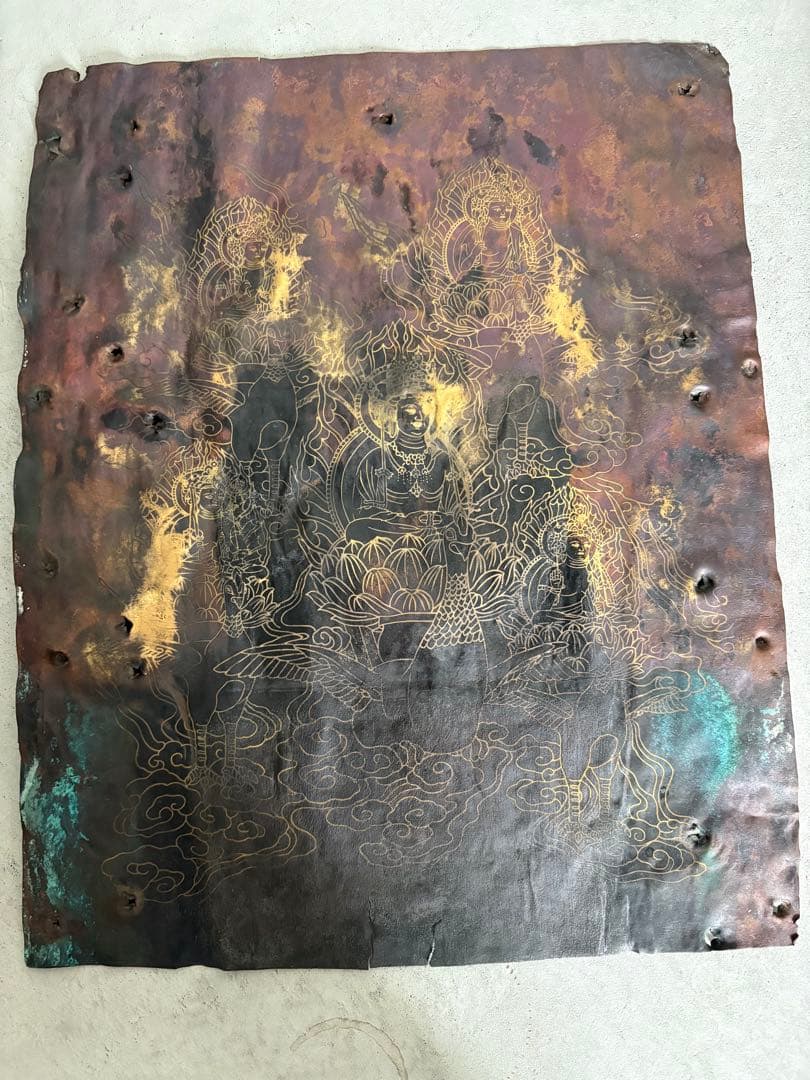 銅板　仏画　鳥に乗った仏様