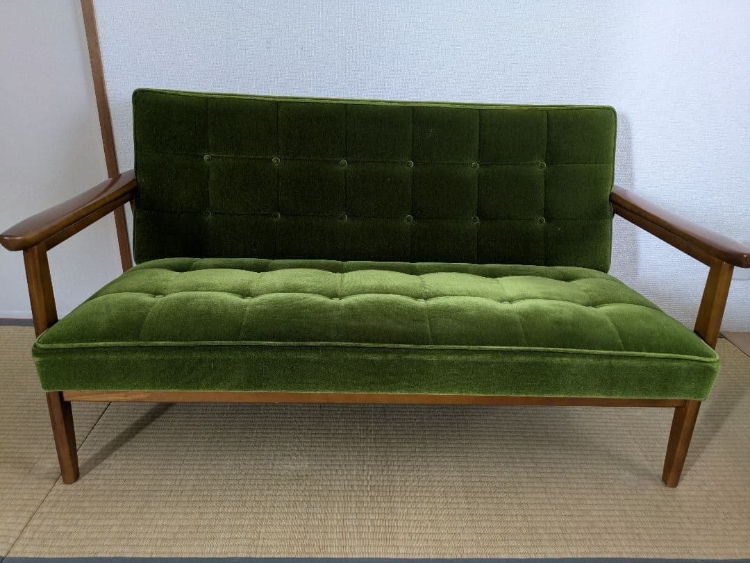 カリモク60 Kチェア 2シーター モケットグリーン 4月16日最終発送