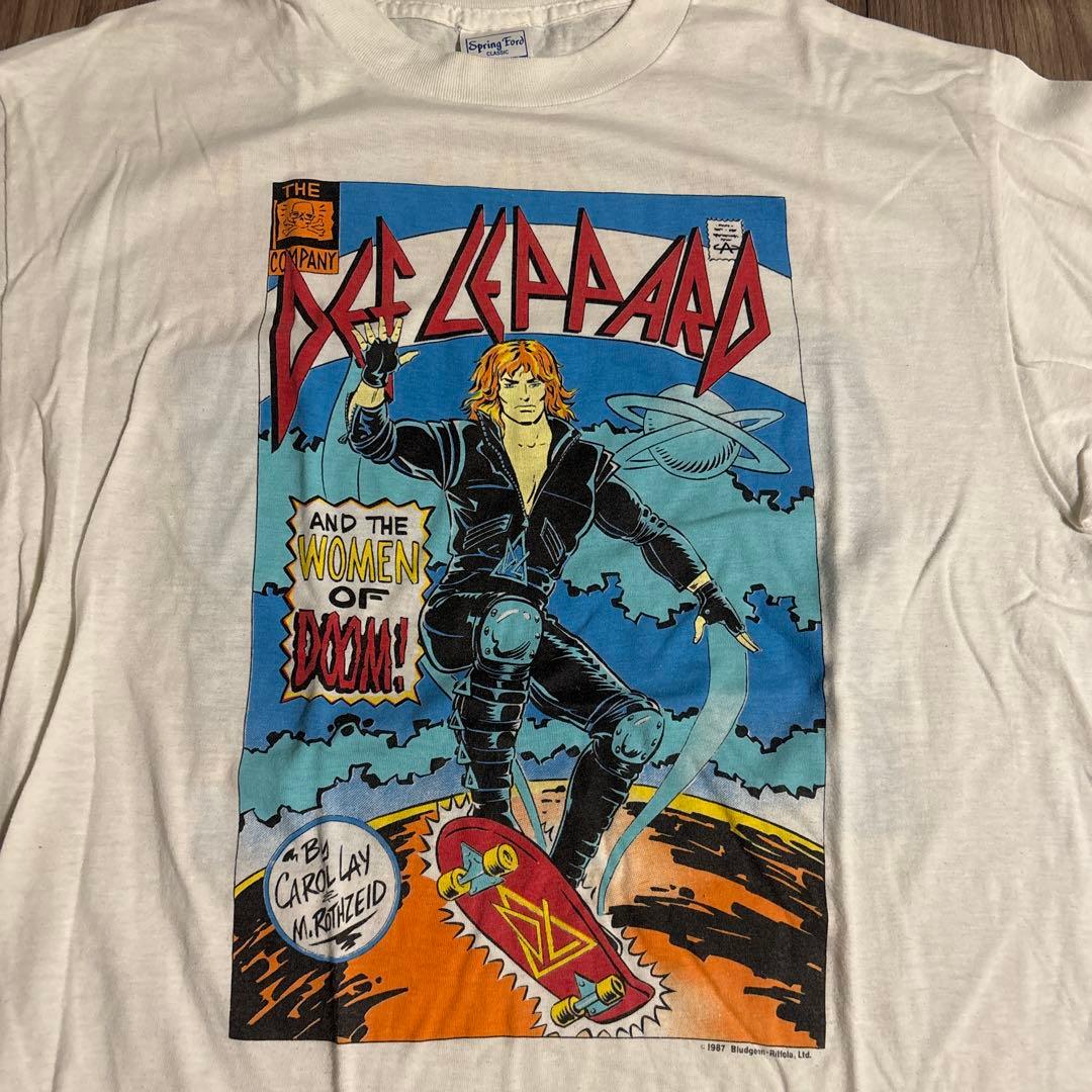 Def Leppard sk8コミックTシャツ XL 80s 80年代 80s デフレパード カナダ製 バンT 白 ホワイト 半袖