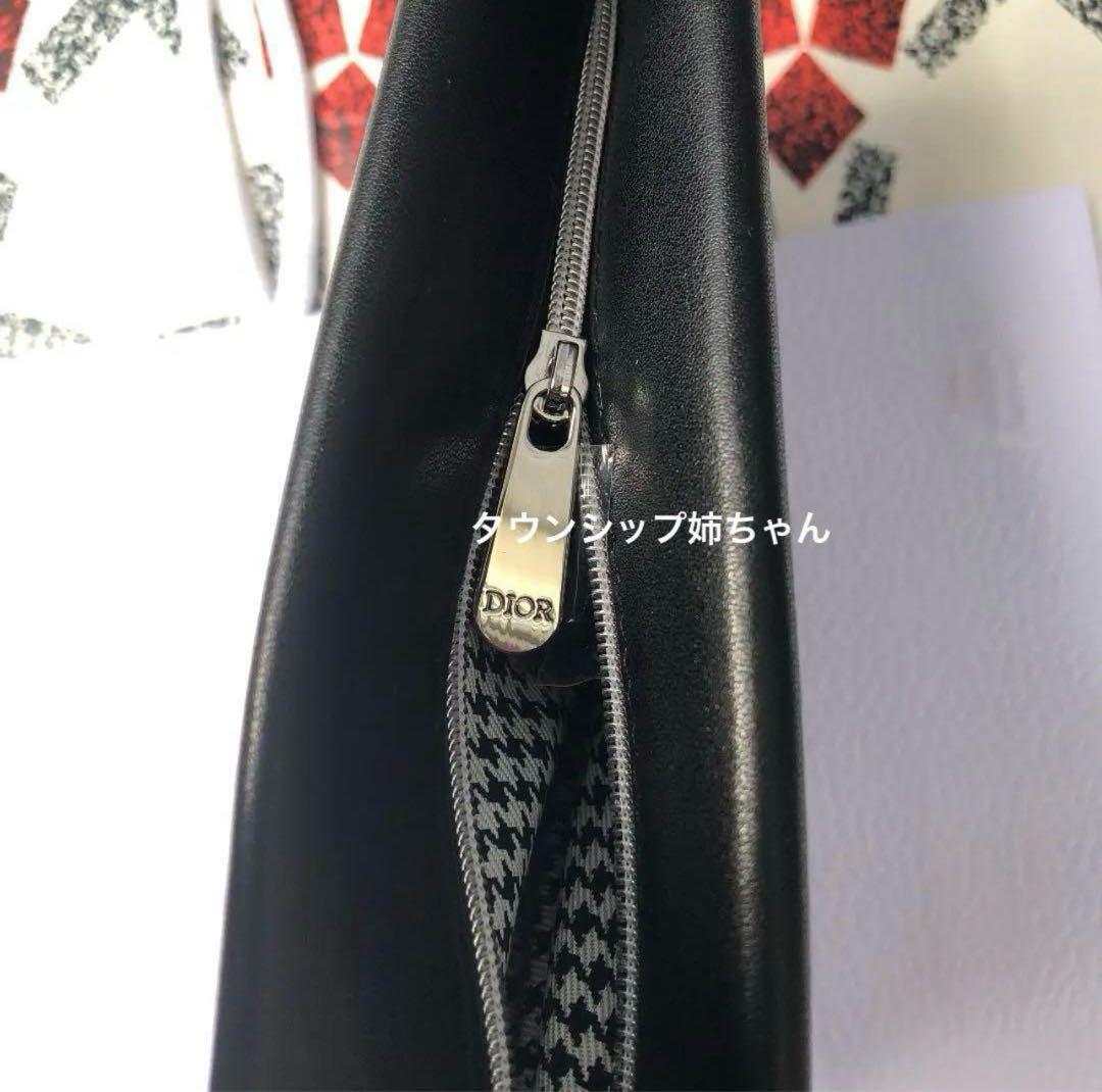 ディオール ノベルティ レザーポーチ ブラック 千鳥格子柄 箱付き正規