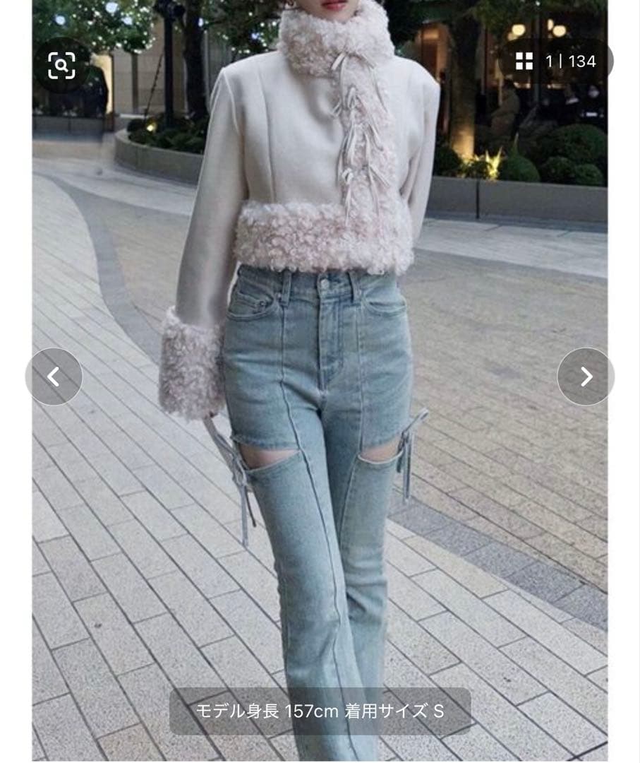 RESEXXY カットアウトリボンデニムパンツ　ライトブルー　S