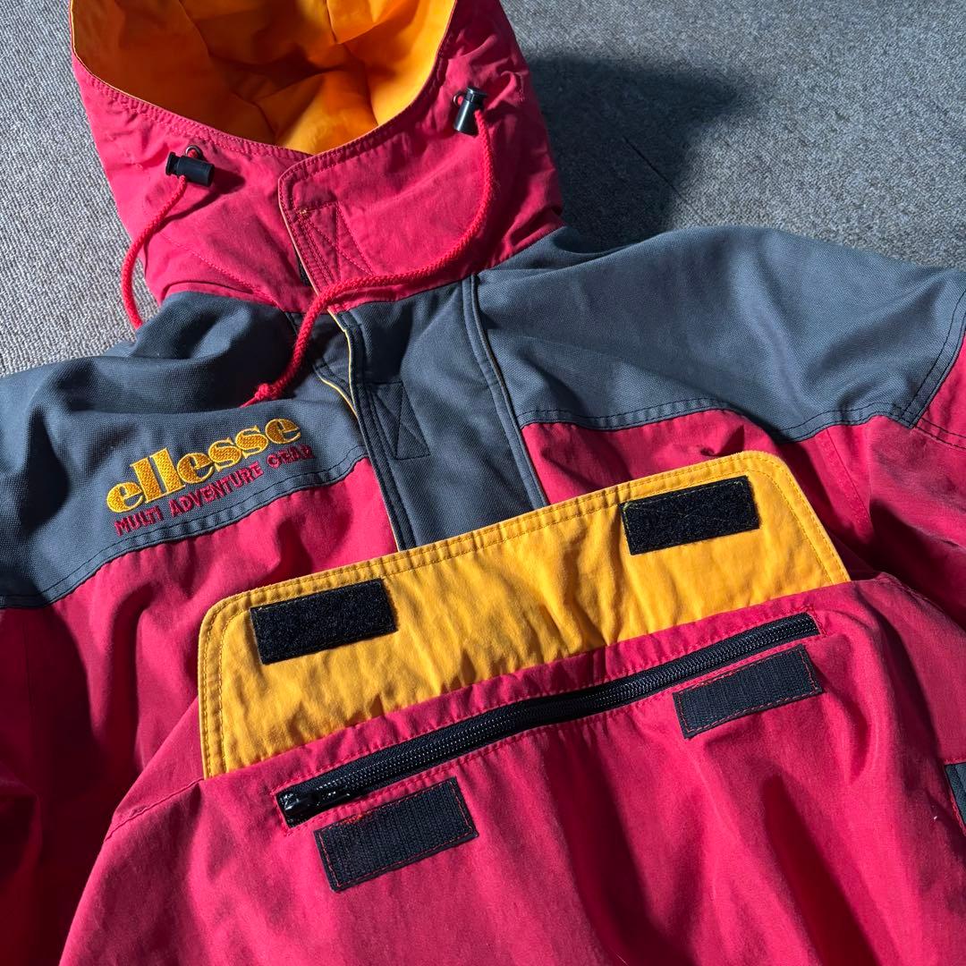 90s ellesse アノラックナイロンパーカー ドローコード フード スキー