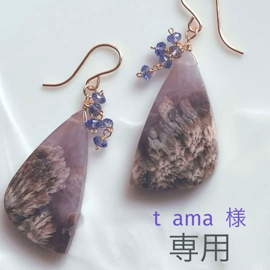 tama◆一点物✧希少✧パープルプルームアゲート×アイオライトピアス