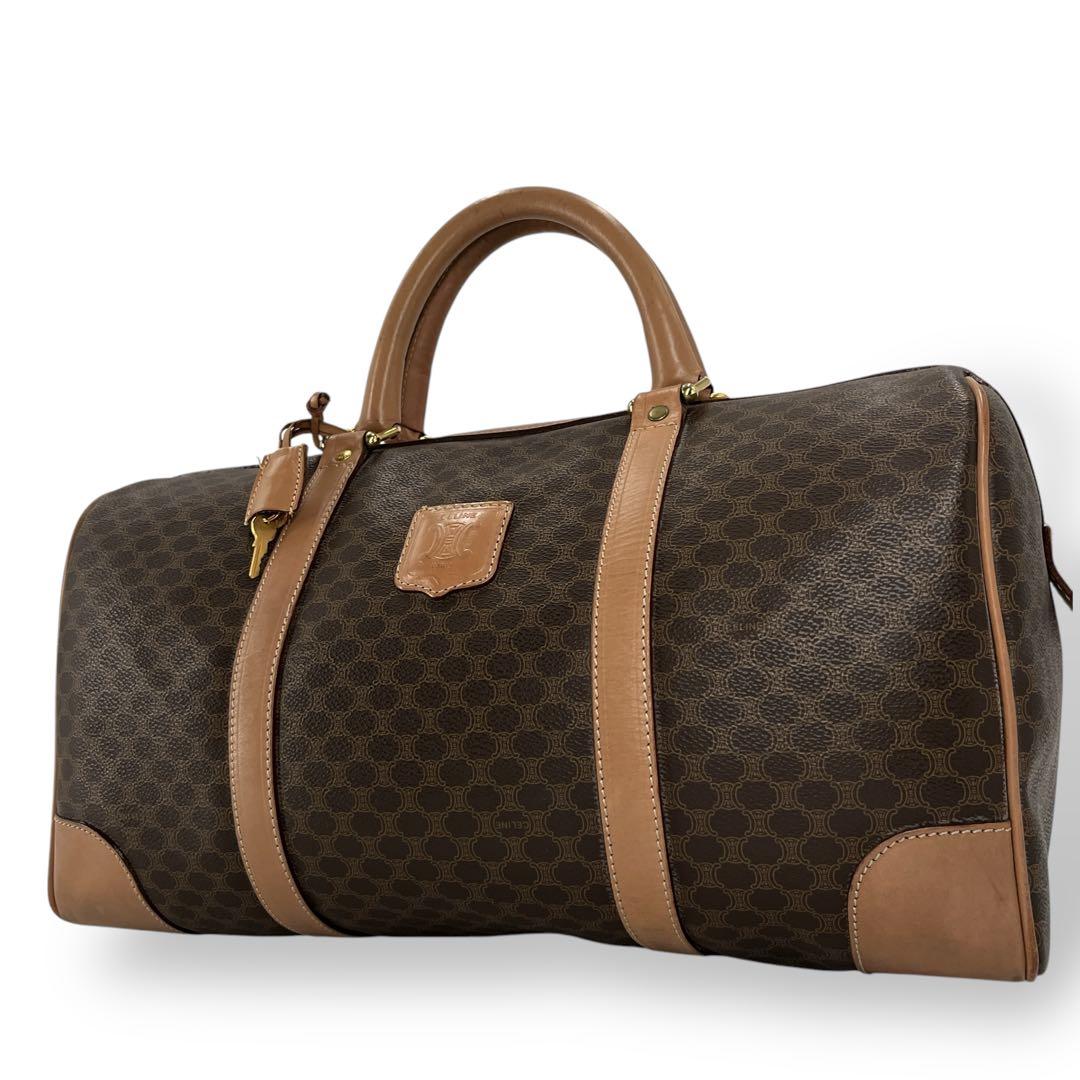 良品　オールド　セリーヌ　ボストンバッグ　トリオンフ　マカダム柄　PVCレザー