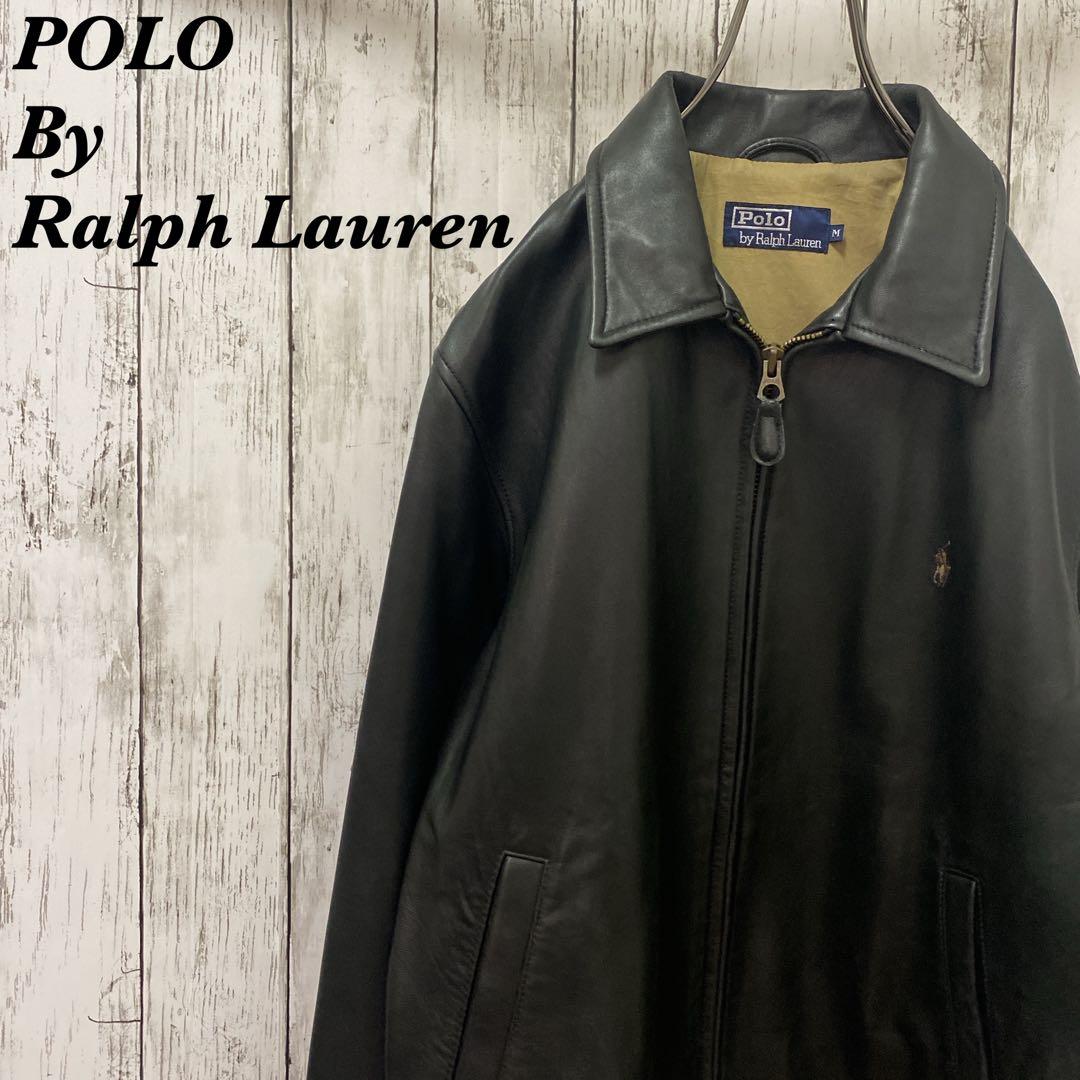 90's ラルフローレン レザージャケット ワンポイント刺繍ロゴ