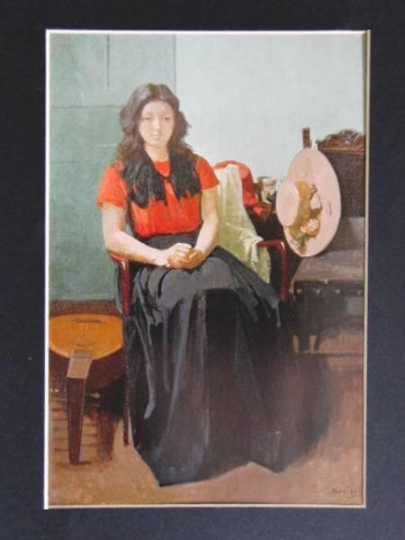 小磯良平、【赤い服の女】、希少な大判額装用画集より、美品、新品額装付