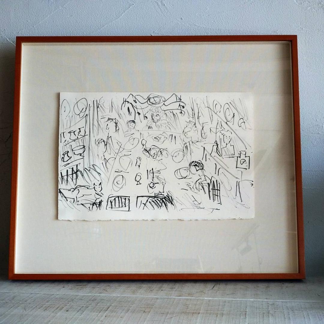 棟方志功　晩餐　鉛筆画　版画　棟方版画館謹製