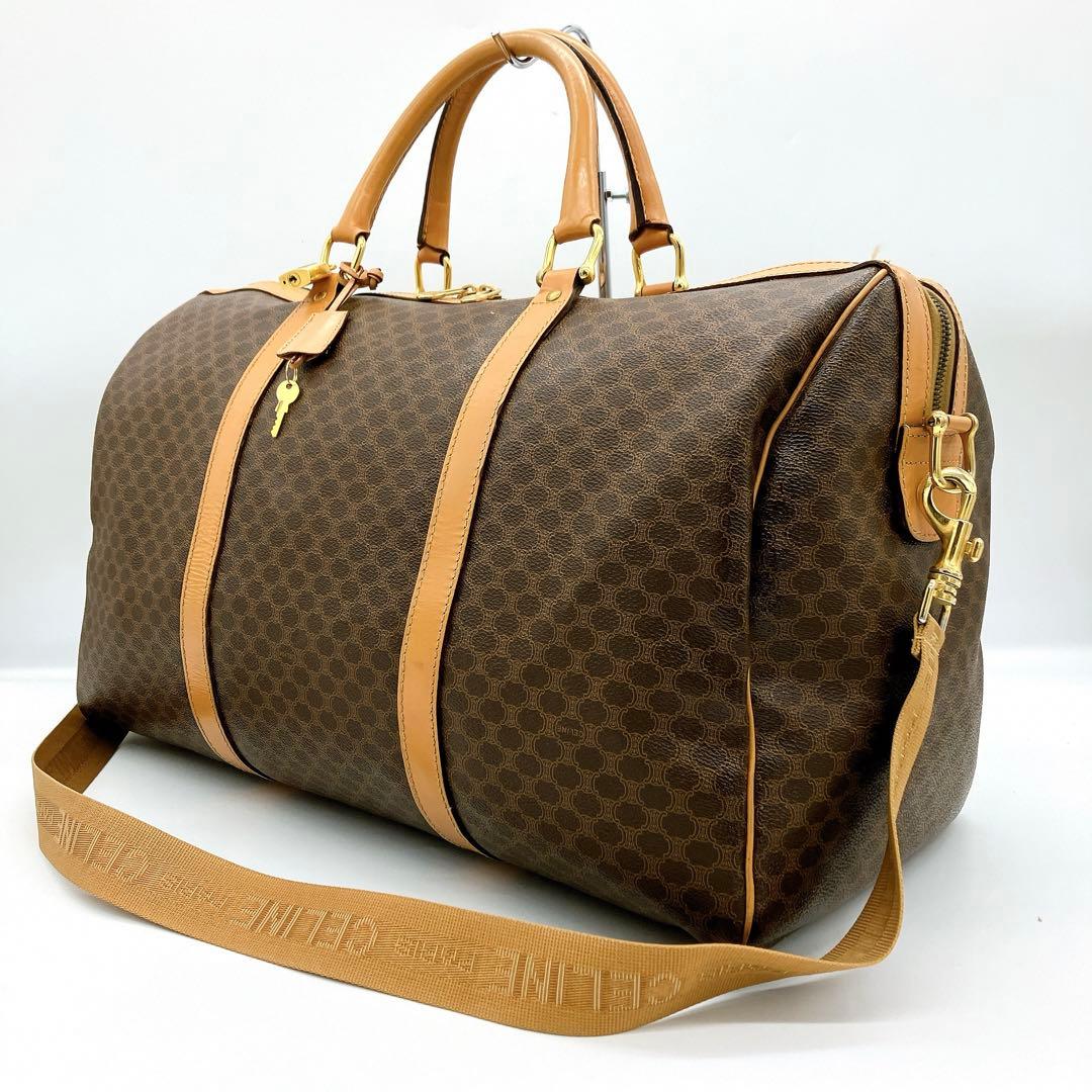 【CELINE】2wayバッグ　ボストンバッグ　マカダム柄　ゴールド金具　南京錠