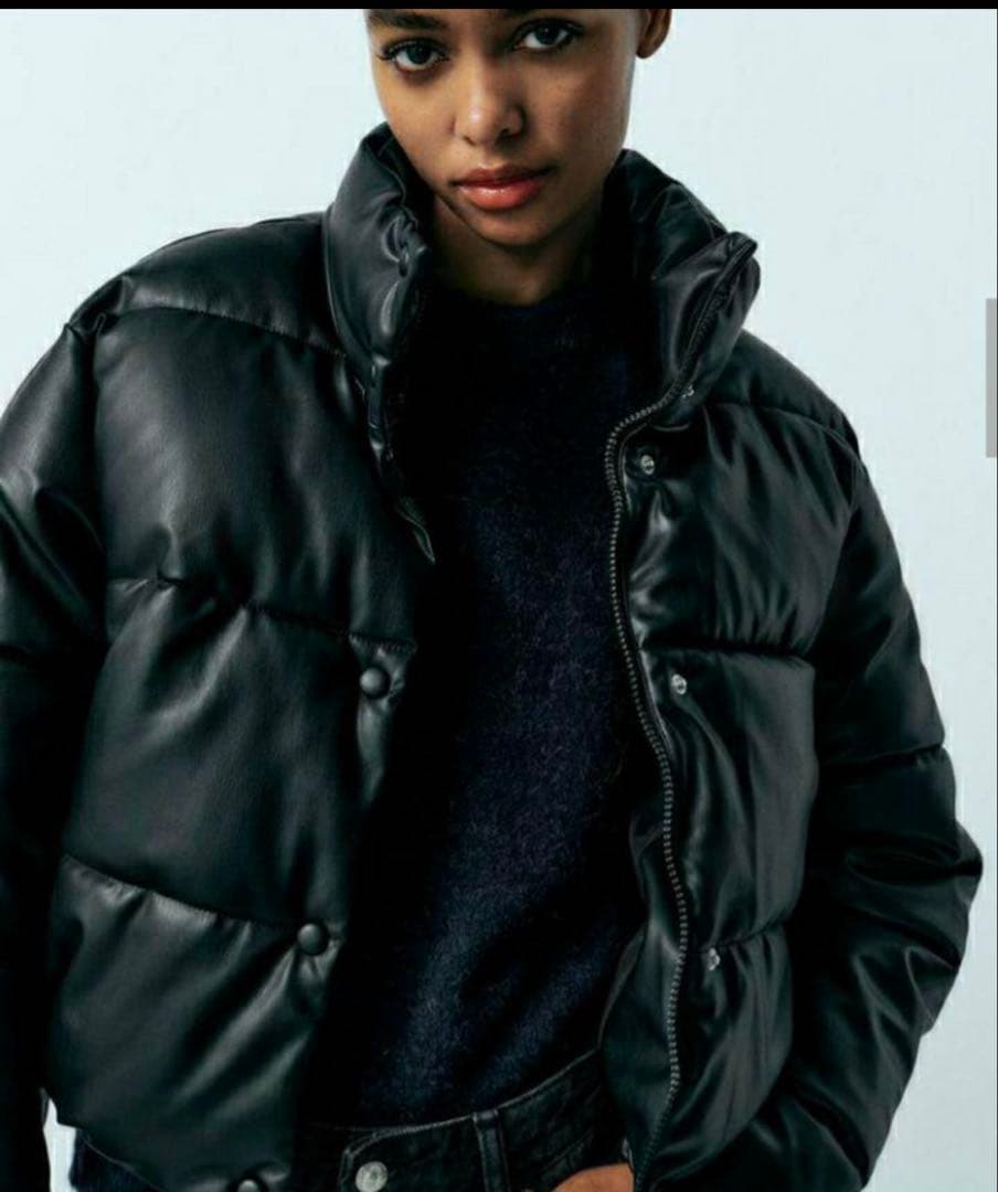 美品】ZARA フェイクレザー パフジャケット - メルカリ