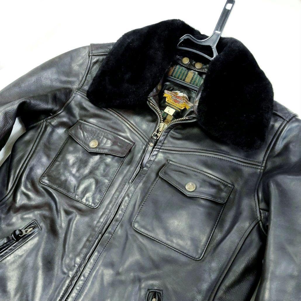 ハーレーダビッドソン★ホースハイド ライダースジャケット ブラック Ｌ