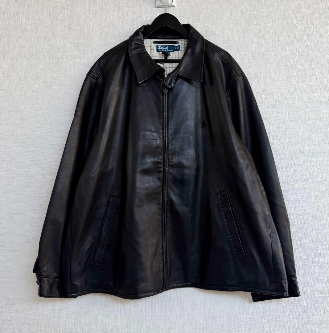 超スペシャル 90s ラルフローレン レザー ジャケット XXL ブラック 黒