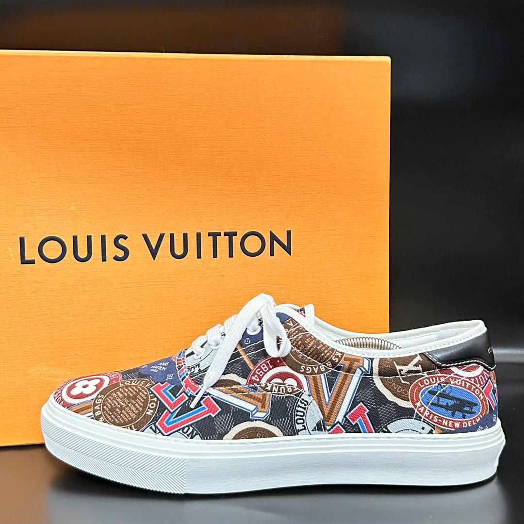 【新品】ルイヴィトン ローカットスニーカー レザー ダミエ ワッペン メンズ 9