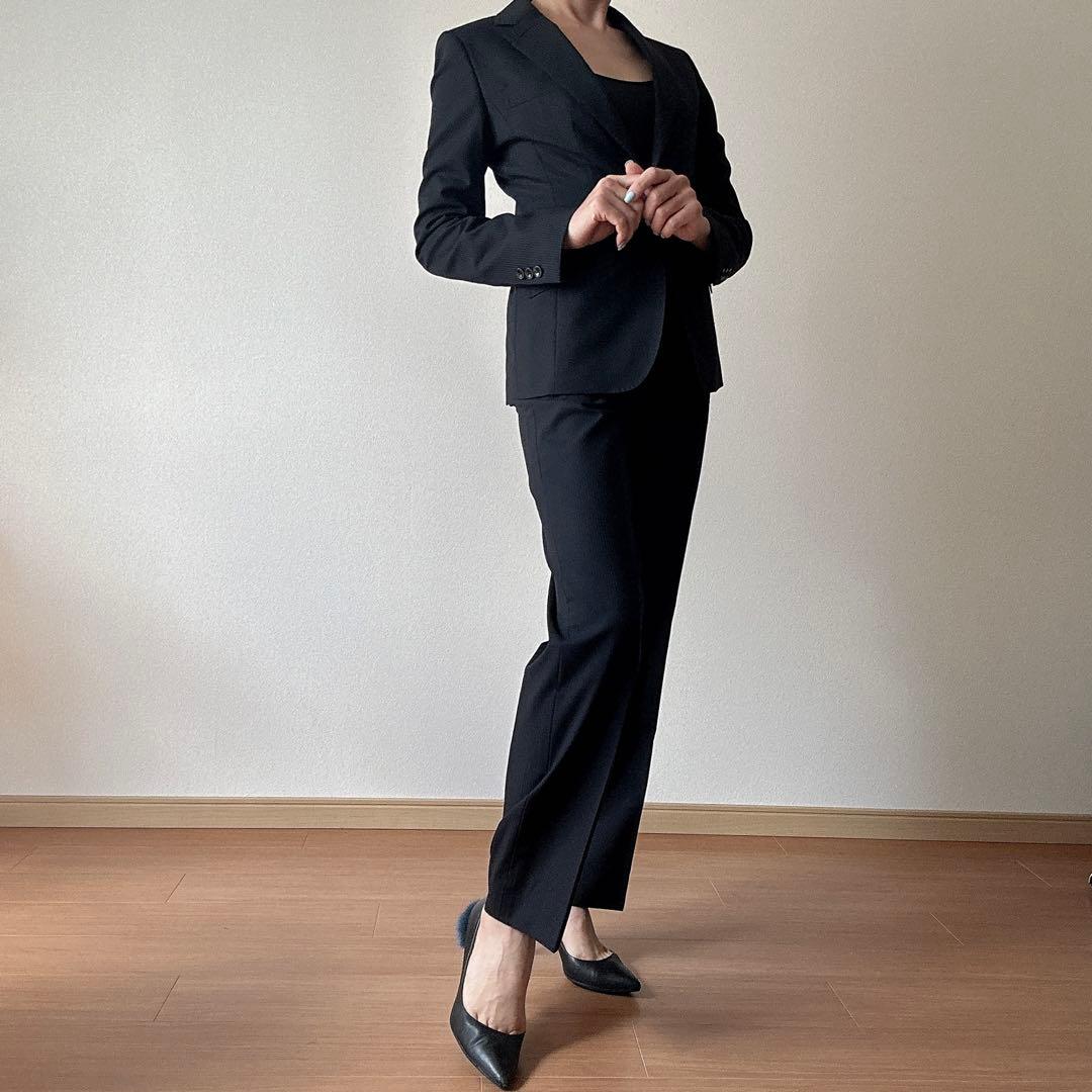 破格❤️美品❤️レディーススーツ❤️HILTON❤️ブラックストライプ❤️7号❤️パンツ