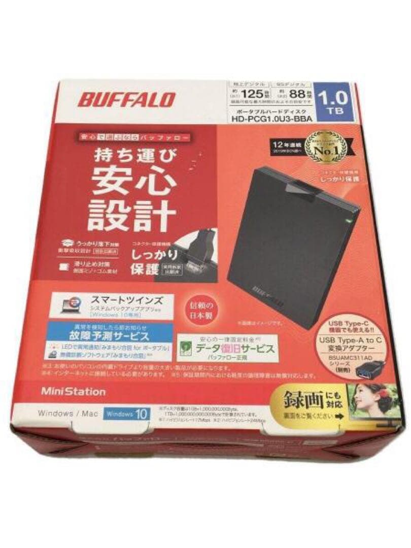 バッファロー ポータブルHDD 1TB ブラック HD-PCG1.0U3-BBA