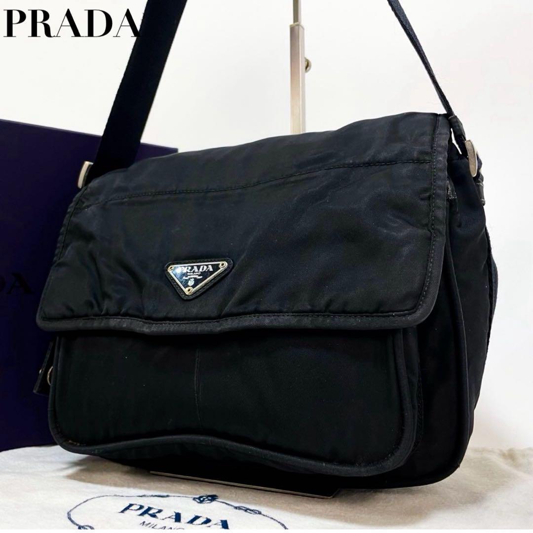 【正規品】プラダ PRADA 三角ロゴ ショルダーバッグ ナイロン 黒 男女兼用